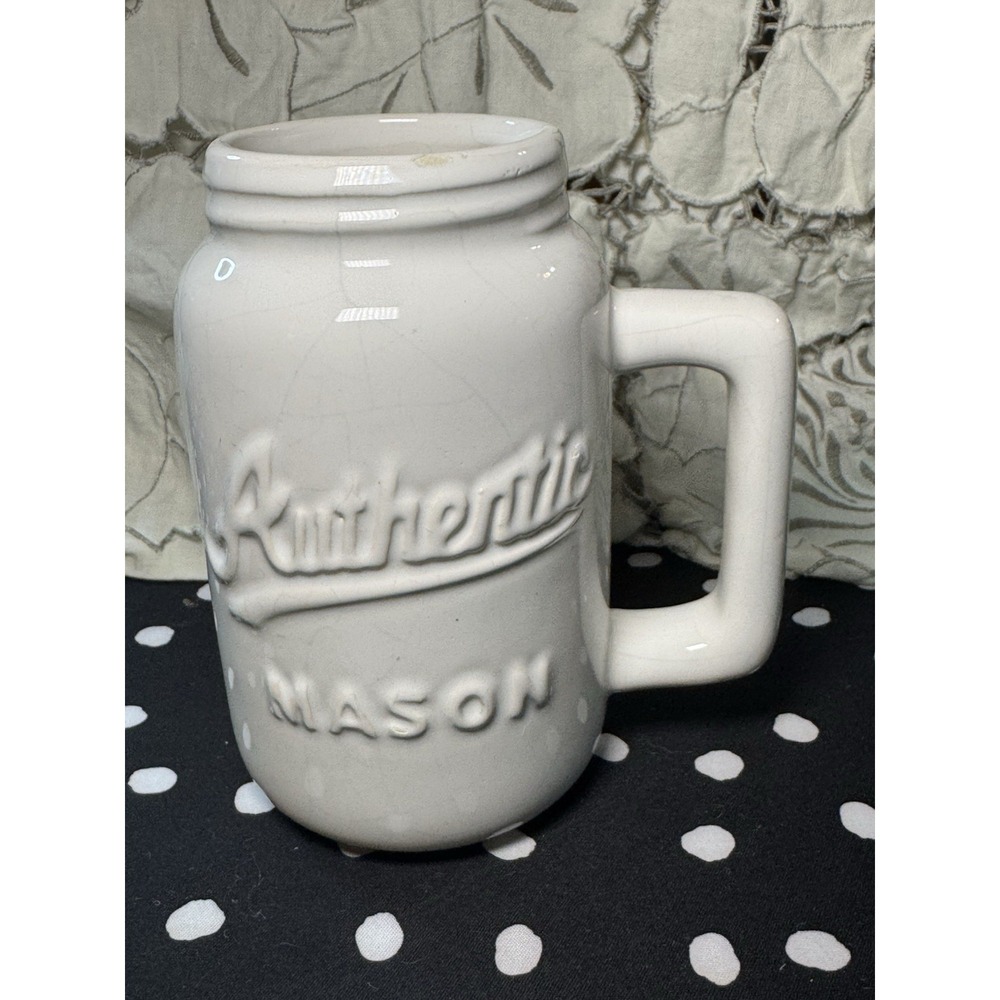 Authentic Mason Home Essentials White Large Tall Cermaic Mug Coffee Tea Crazing